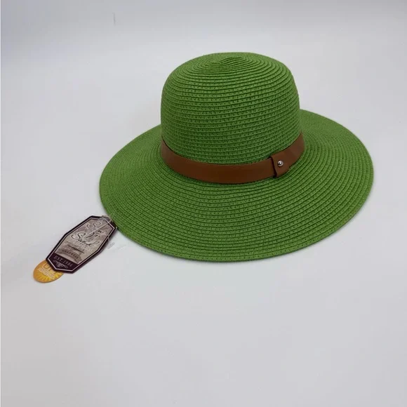 Sun N’ Sand Green Straw Sun Brown Accent Band Stylish Summer Beach & Travel Hat - Picture 14 of 14